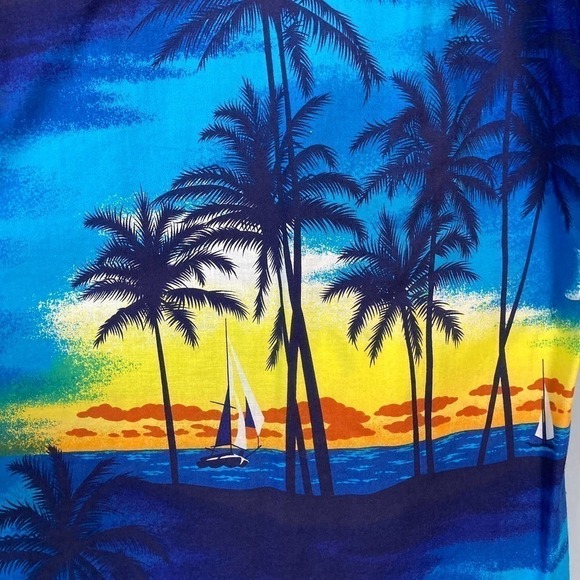 𝅺vintage Shoreline Hawaii Blue Beach Sunset Cotton Button Up Shirt Men's Size XL - Picture 10 of 12